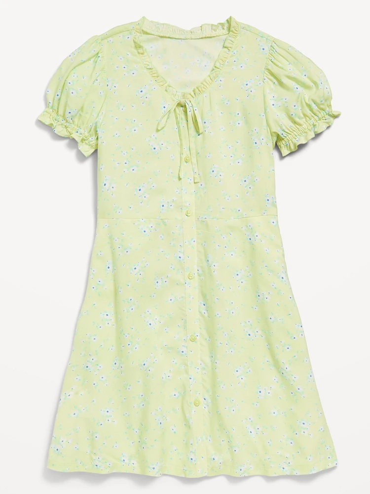 Printed Short-Sleeve Button-Front Fit and Flare Dress for Girls