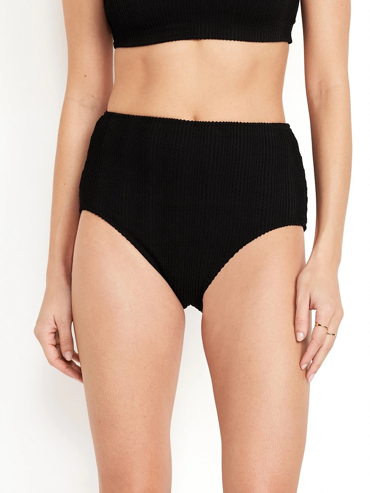 High-Waisted Ribbed Bikini Swim Bottoms