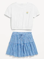 Short-Sleeve Graphic T-Shirt and Skort Set for Toddler Girls