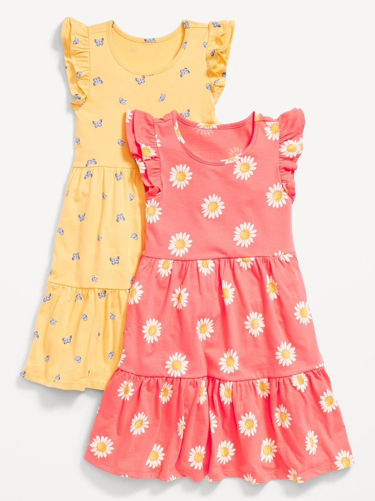 Printed Short-Sleeve Tiered Swing Dress for Girls