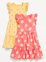 Printed Short-Sleeve Tiered Swing Dress for Girls