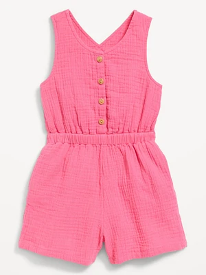 Sleeveless Button-Front Romper for Toddler Girls