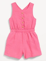 Sleeveless Button-Front Romper for Toddler Girls