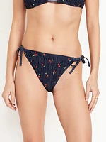 Mid-Rise Textured String Bikini Swim Bottoms