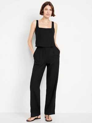 Extra High-Waisted Linen-Blend Wide-Leg Trouser Pants