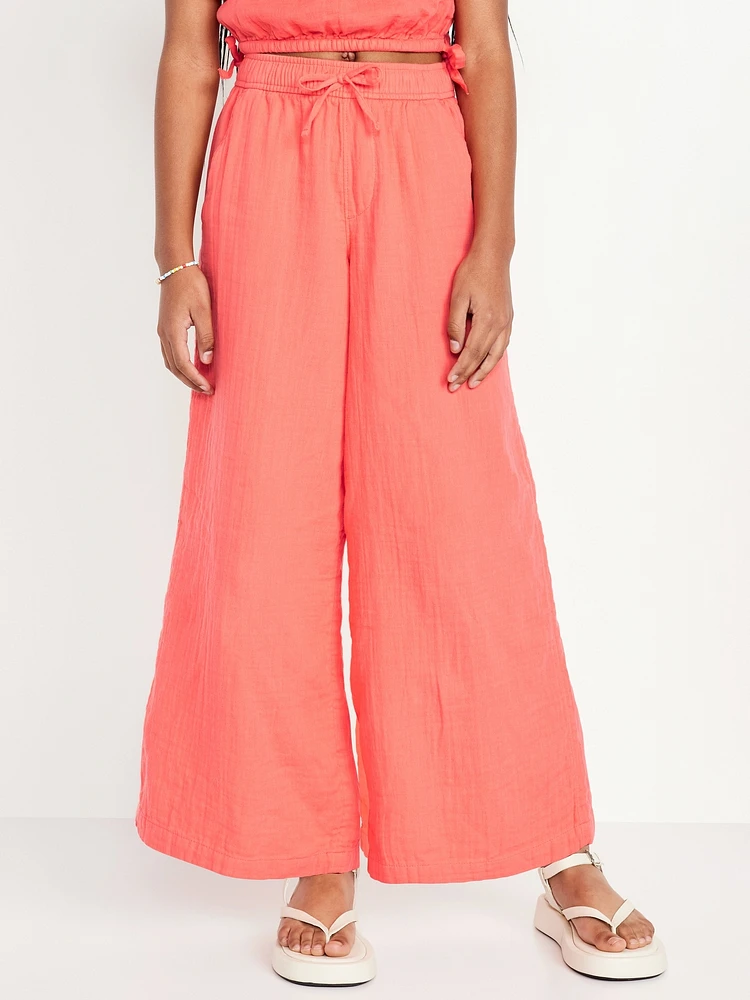 Loose Printed High-Waisted Double-Weave Wide-Leg Pants for Girls