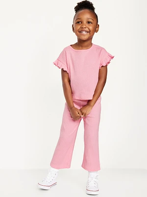 Ribbed Ruffle-Trim Top and Wide-Leg Pants Set for Toddler Girls