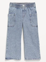 Pull-On Baggy Wide-Leg Cargo Jeans for Toddler Girls