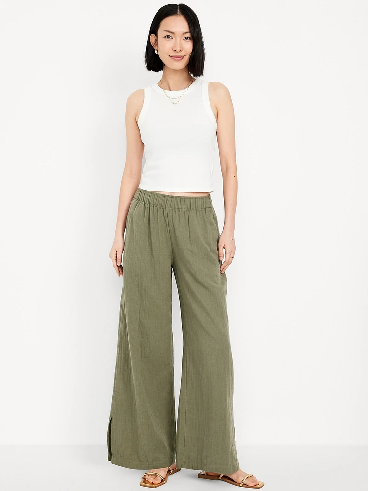 High-Waisted Crinkle Gauze Wide-Leg Pants