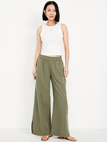 High-Waisted Crinkle Gauze Wide-eg Pants