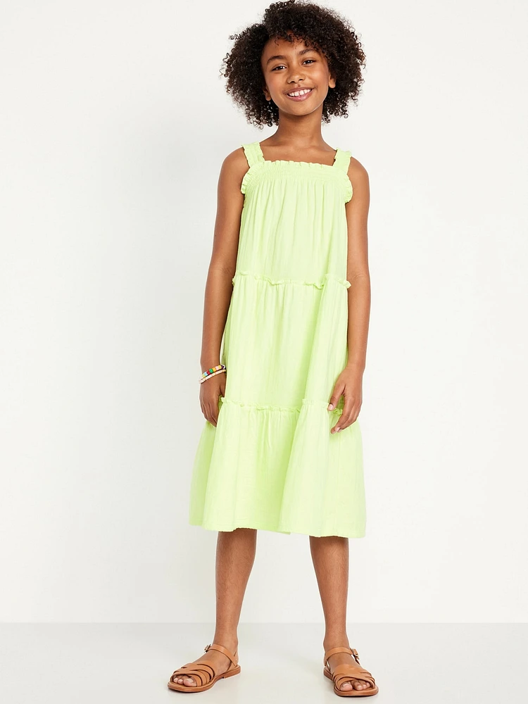 Sleeveless Ruffle-Trim Tiered Midi Dress for Girls