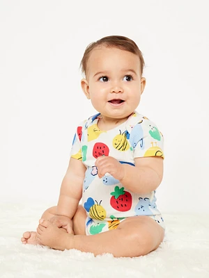 Unisex Printed Ribbed Short-Sleeve Bodysuit for Baby