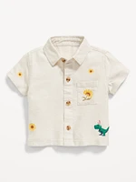 Embroidered Short-Sleeve Linen-Blend Shirt for Baby