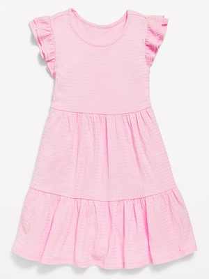 Short-Sleeve Textured Tiered Swing Dress for Girls