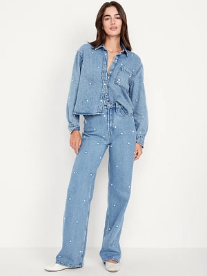 Extra High-Waisted Embroidered Wide-Leg Jeans