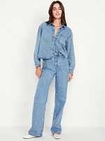 Extra High-Waisted Embroidered Wide-Leg Jeans