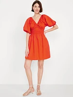 Waist-Defined Puff-Sleeve Mini Dress