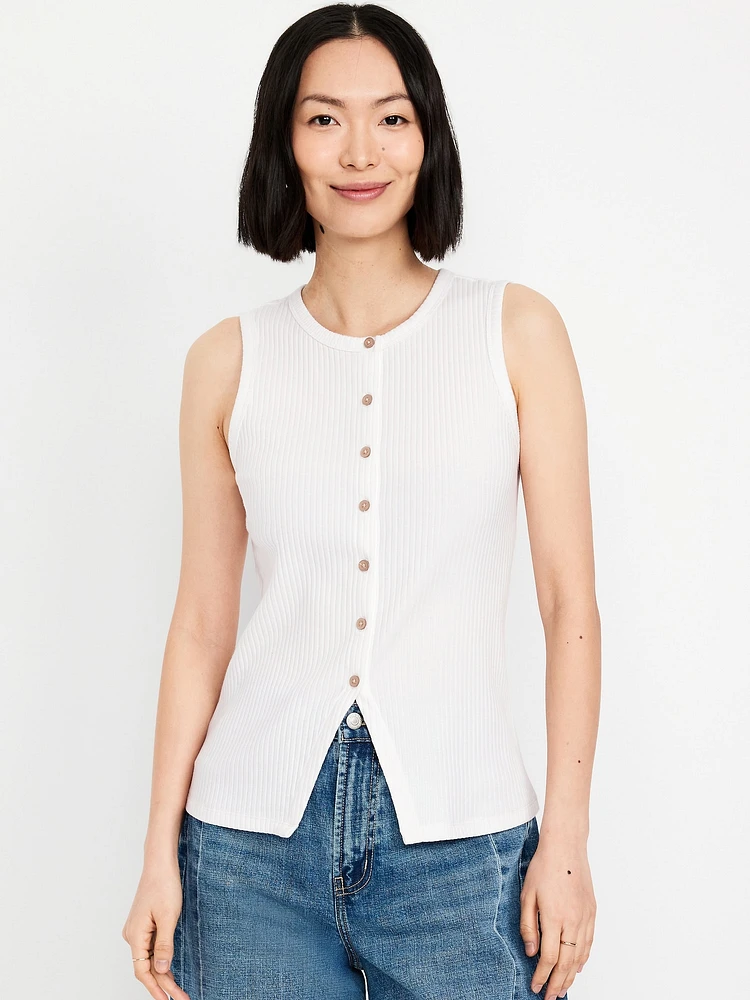 Button-Down Ribbed Top