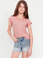 Fitted Ribbed Ruffle-Trim Top for Girls