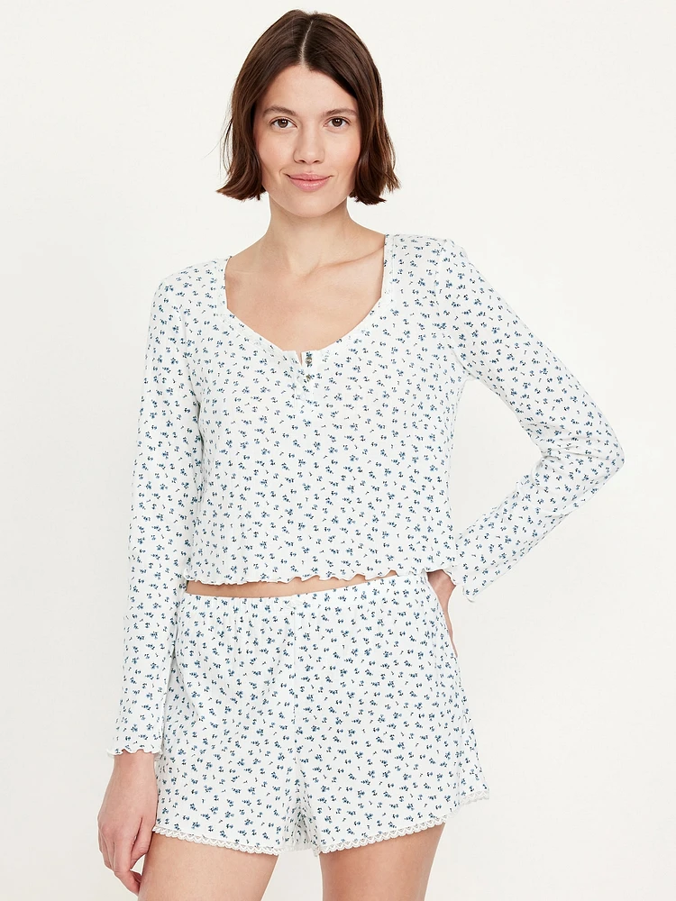 Long-Sleeve Pointelle Pajama Top