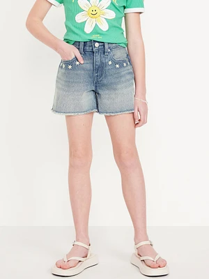 High-Waisted Embroidered Frayed-Hem Jean Shorts for Girls