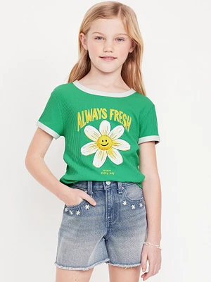 Fitted Ribbed Graphic T-Shirt for Girls