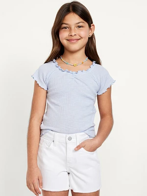 Fitted Ribbed Ruffle-Trim Top for Girls