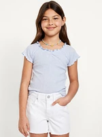 Fitted Ribbed Ruffle-Trim Top for Girls