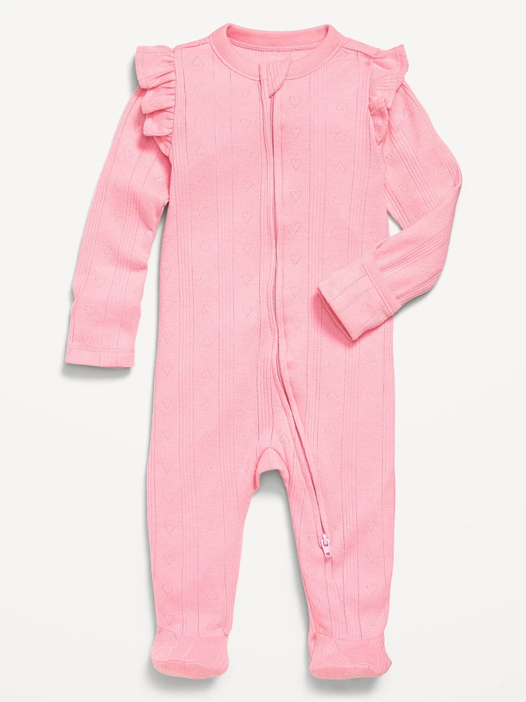 2-Way-Zip Sleep & Play Ruffled Footed One-Piece for Baby