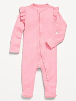 2-Way-Zip Sleep & Play Ruffled Footed One-Piece for Baby