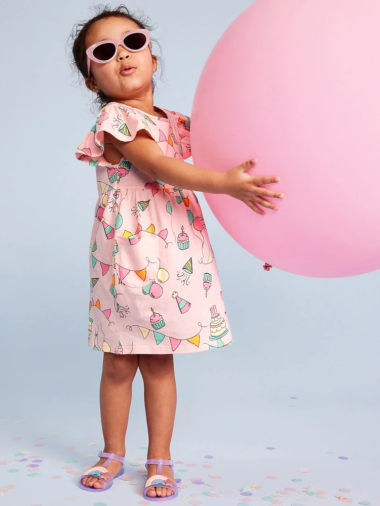 Birthday Flutter-Sleeve Fit and Flare Dress for Toddler Girls