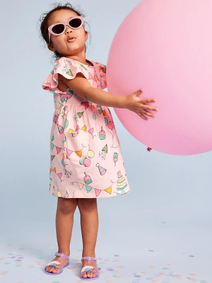 Birthday Flutter-Sleeve Fit and Flare Dress for Toddler Girls