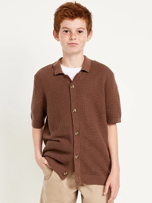 Sweater-Knit Button-Front Shirt for Boys