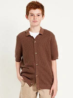 Sweater-Knit Button-Front Shirt for Boys