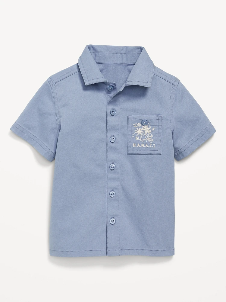 Short-Sleeve Embroidered Pocket Shirt for Toddler Boys