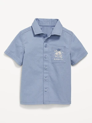 Short-Sleeve Embroidered Pocket Shirt for Toddler Boys