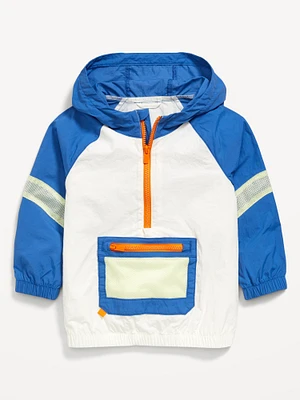 Half-Zip Mesh-Trim Hooded Jacket for Toddler Boys