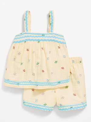 Printed Double-Weave Cami Top and Shorts Set for Toddler Girls
