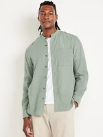 Banded-Collar Linen-Blend Shirt