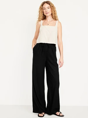 High-Waisted Linen-Blend Wide-Leg Pants