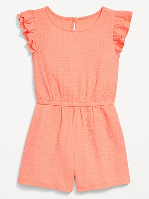 Short-Sleeve Ruffle Textured Romper for Girls