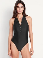 Matte Snap-Front One-Piece Swimsuit