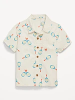 Printed Short-Sleeve Poplin Pocket Shirt for Toddler Boys