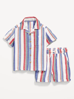 Printed Double-Weave Shirt and Shorts Set for Toddler Boys