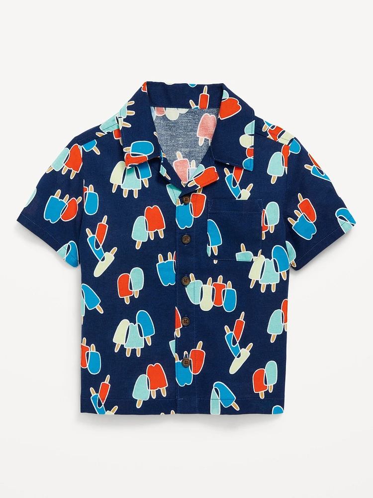 Printed Short-Sleeve Linen-Blend Pocket Shirt for Toddler Boys