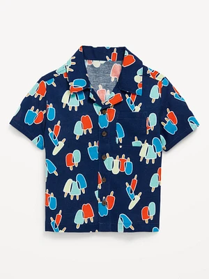 Printed Short-Sleeve Linen-Blend Pocket Shirt for Toddler Boys