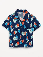 Printed Short-Sleeve Linen-Blend Pocket Shirt for Toddler Boys
