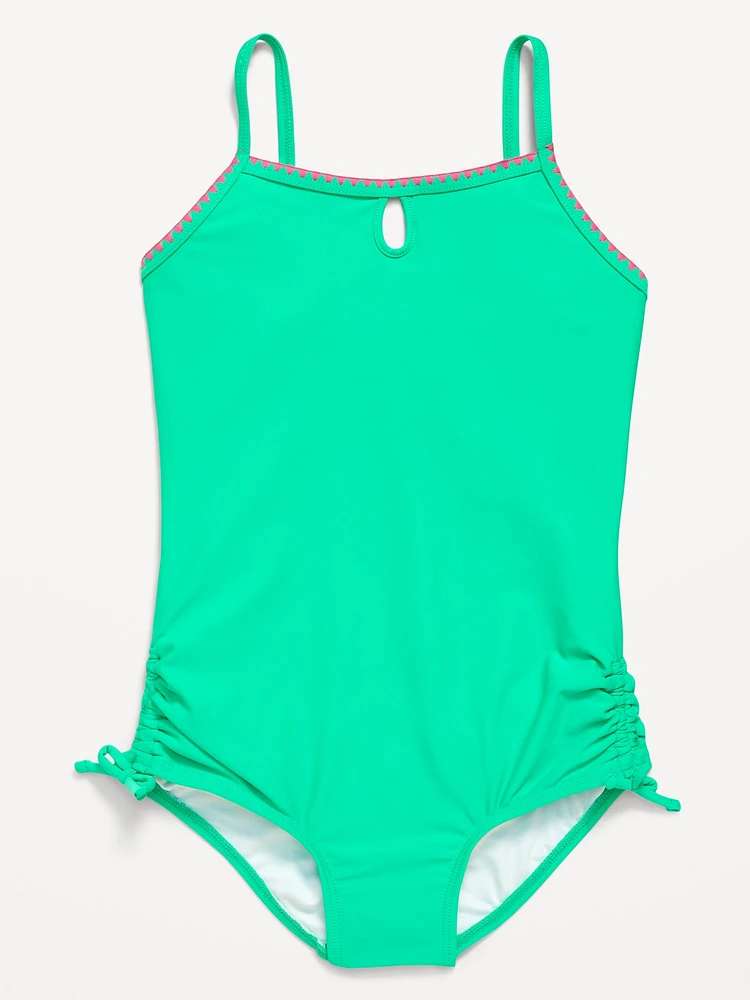 Embroidered Side-Ruched One-Piece Swimsuit for Girls