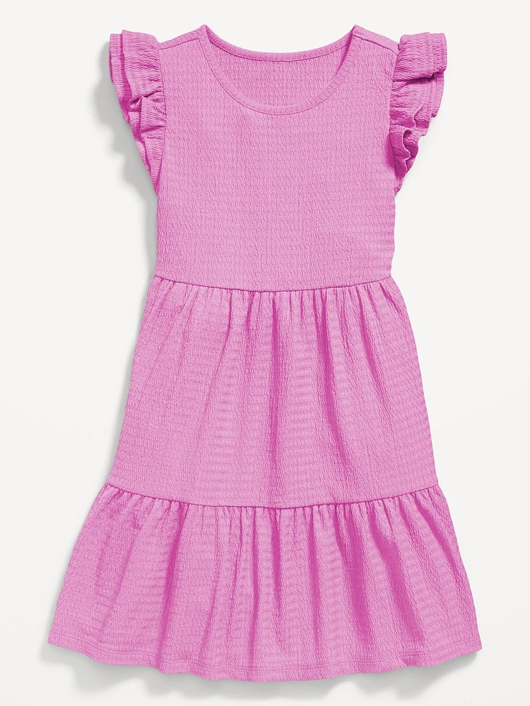 Short-Sleeve Textured Tiered Swing Dress for Girls