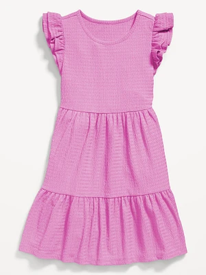 Short-Sleeve Textured Tiered Swing Dress for Girls